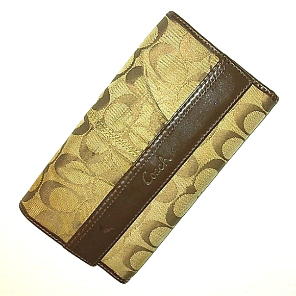 GUC Classic COACH Signature Mahogany/Khaki Large Checkbook Wallet~Rare - Picture 14 of 14